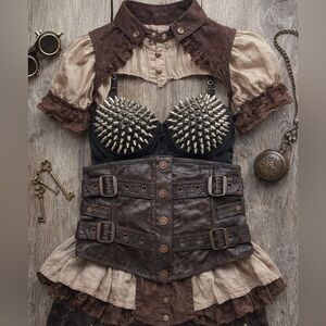 RARE 2008 Lip Service Brown Steampunk Under Bust Corset Belt w Buckle Details